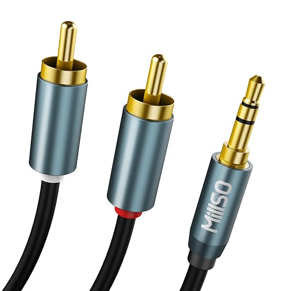 MillSO Cinch Kabel 3,5mm Klinke auf 2X RCA Chinch Stecker Y Splitter Cinch auf Klinke Stereo Audio Kabel (24K Vergoldet) - 1M