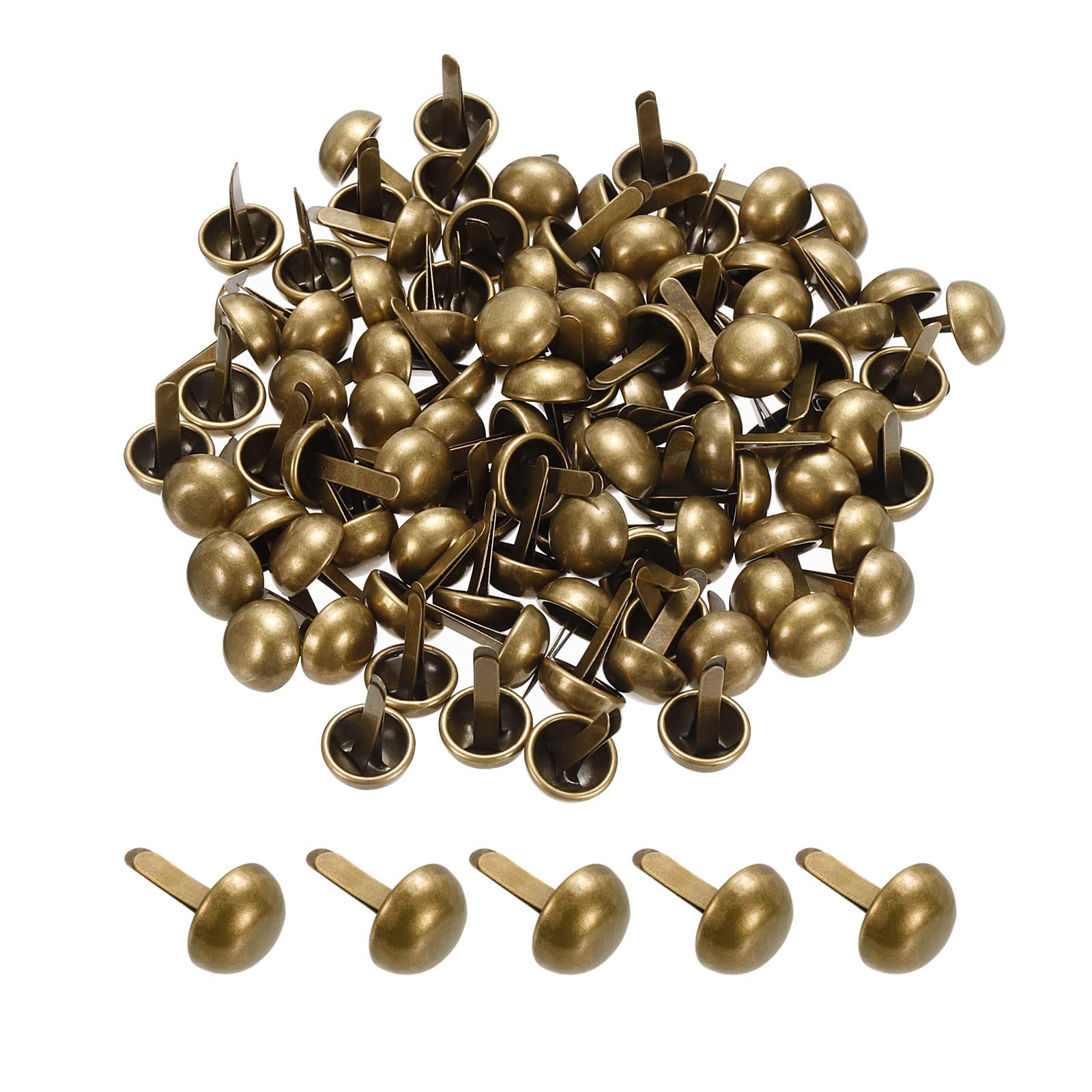 PATIKIL 10x15mm Mini Brads Paper Fasteners, 100 Pack Round Brads Fastener for Art Crafting Decorative Scrapbooking Cards DIY, Bronze Tone