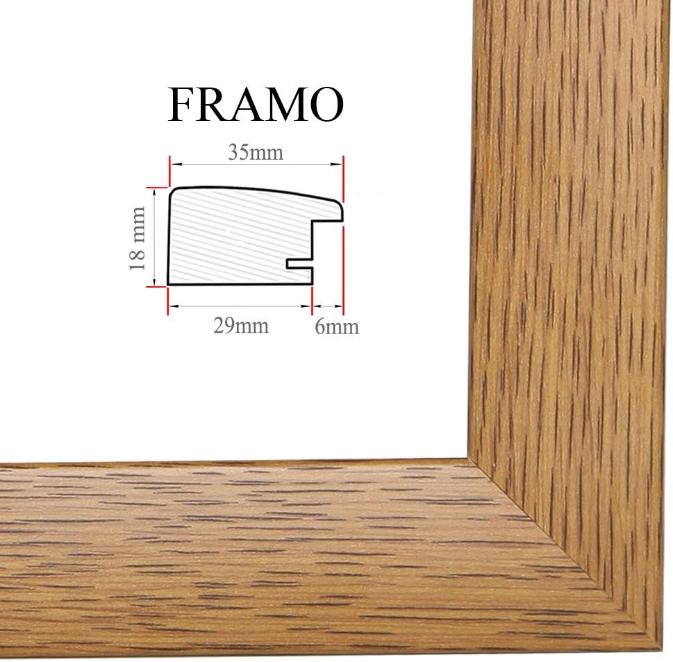 FRAMO35 72x24 cm picture frame made to measure, color: Oak rustic, Handmade MDF frame with break resistant anti-reflex artificial glass pane and MDF-Wood back; frame width: 35 mm