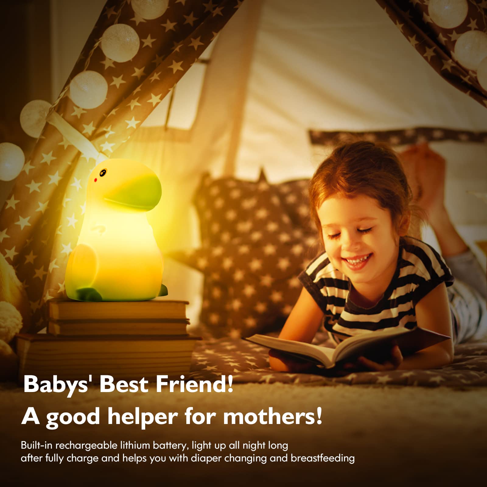SANKEDOU Dinosaur Night Light for Kids, Touch Sensor Silicone 7 Colors Changing Room Decor Boys Girls, Rechargeable Baby Mood Lamp, Cute Bedside Lamp Gifts (Green), (YZKJ#01)