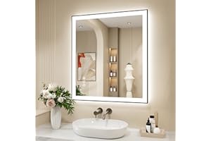ISTRIPMF 32x36 Inch LED Bathroom Mirror with Black Frame, Backlit and Front Lighted Bathroom Mirrors for Wall, Anti-Fog, Dimmable, Memory, Shatterproof, LED Vanity Mirror for Bathroom