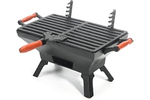 Sungmor Compact Cast Iron Charcoal Grill - Tabletop BBQ Grill with Adjustable Grate & Wooden Handles, 12” x 7” Ideal for 1-3 People - Portable Heavy-Duty Grill for Camping, Balcony & Small Spaces