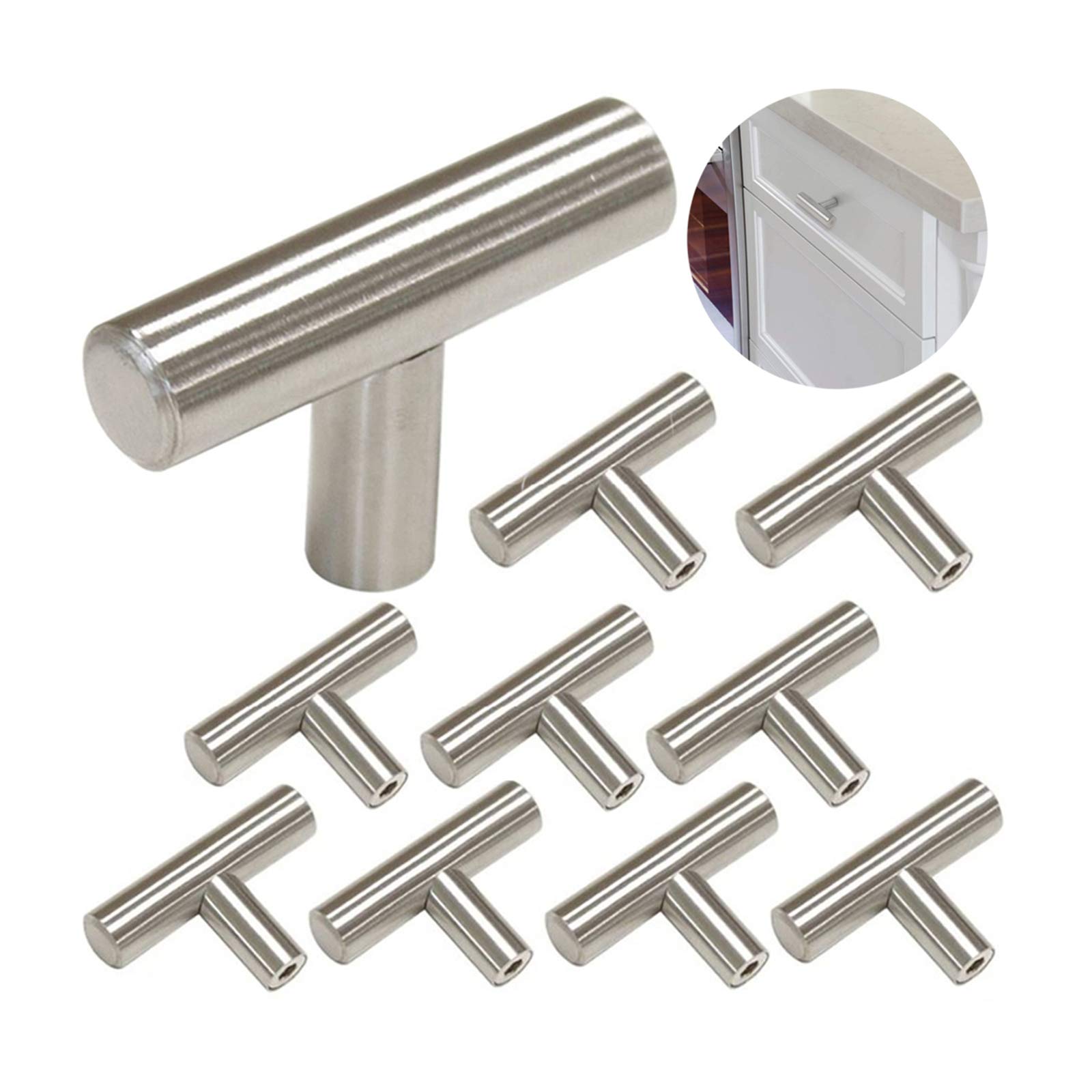 Ziyero 10 Pieces T Brushed Stainless Steel Handle Modern Drawer Handle Furniture Knobs Stainless Steel Small and Smooth, Durable, can be Bedroom, Bathroom, Kitchen, Living Room, Study Etc (Silver)