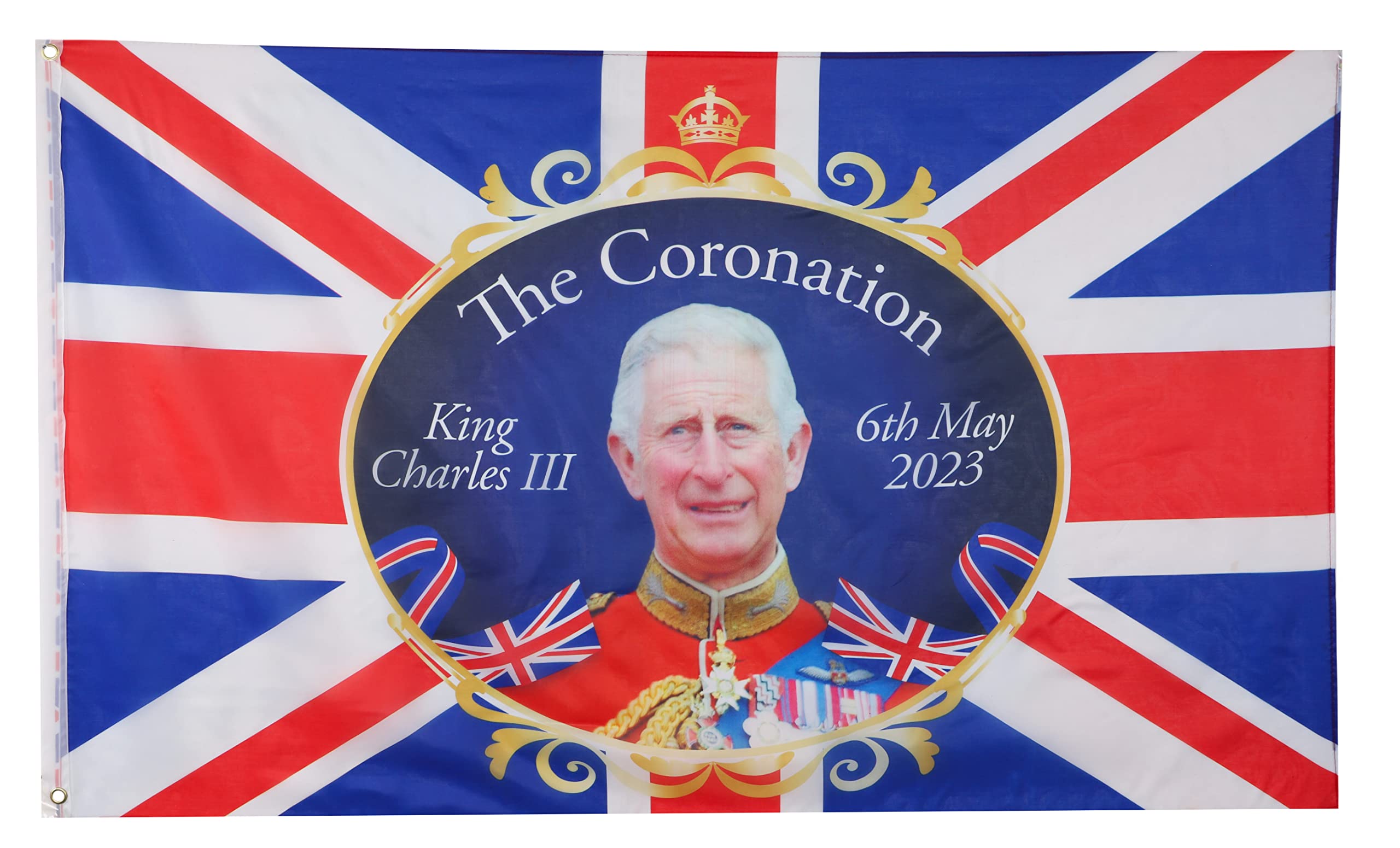 Toyland® 5ft x 3ft (150cm x 91cm) King Charles III Union Jack Coronation Souvenir Flag - British Decorations - Coronation Street Parties