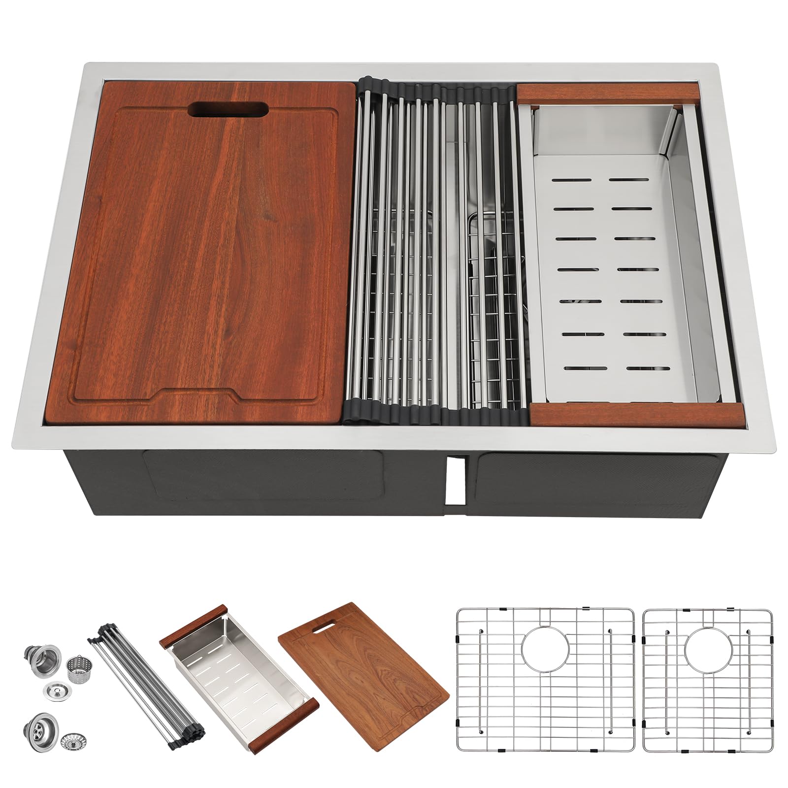 Photo 1 of Lordear 28 Inch Undermount Kitchen Sink Double Bowl Stainless Steel 16 Gauge Undermount Workstation 60/40 Kitchen Sink with Smart Low Divider 28x19 Inch Double Basin Under Counter Kitchen Sinks