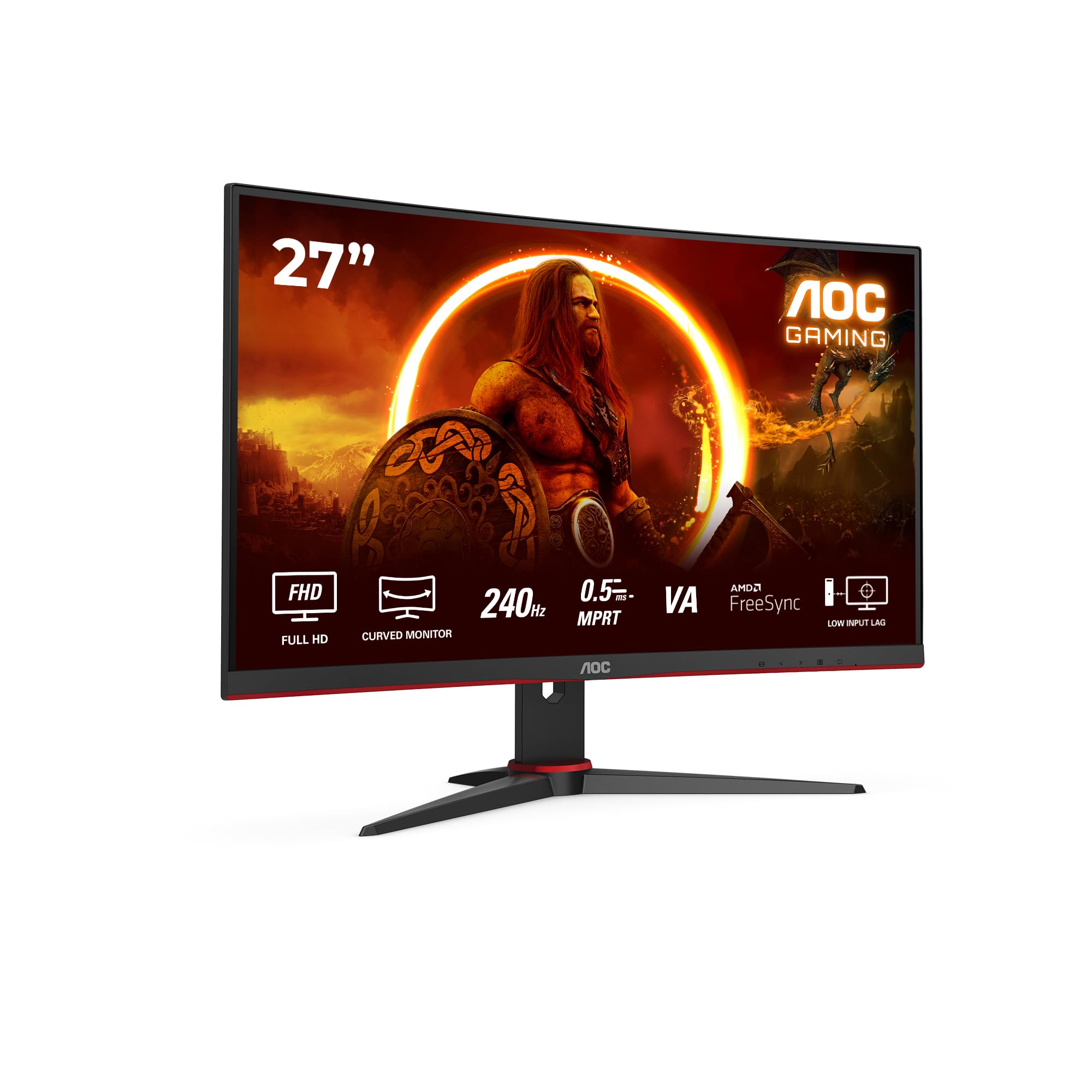 AOC Gaming C27G2ZE - 27 Inch FHD Curved Monitor, 240Hz, 0.5ms, VA, AMD FreeSync Premium, Low Input Lag (1920x1080 @240Hz, 300cd/m² HDMI/DP)