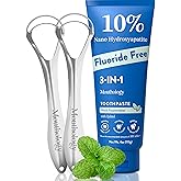 Mouthology 10% Nano Hydroxyapatite Toothpaste (Fluoride Free) and Tongue Scraper for Adults (2 Pack)