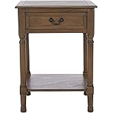 SAFAVIEH Home Collection – Whitney Brown Accent Table with Drawer & Shelf, Farmhouse Storage Nightstand, Carved Detail Design