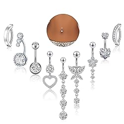 Beautidots 9PCS Belly Button Ring Silver Dangle