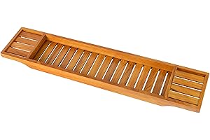 VaeFae Teak Bathtub Tray, Wooden Bath Caddy Tray for Bathtub, Bath Tub Wood Tray Bathtub Caddy