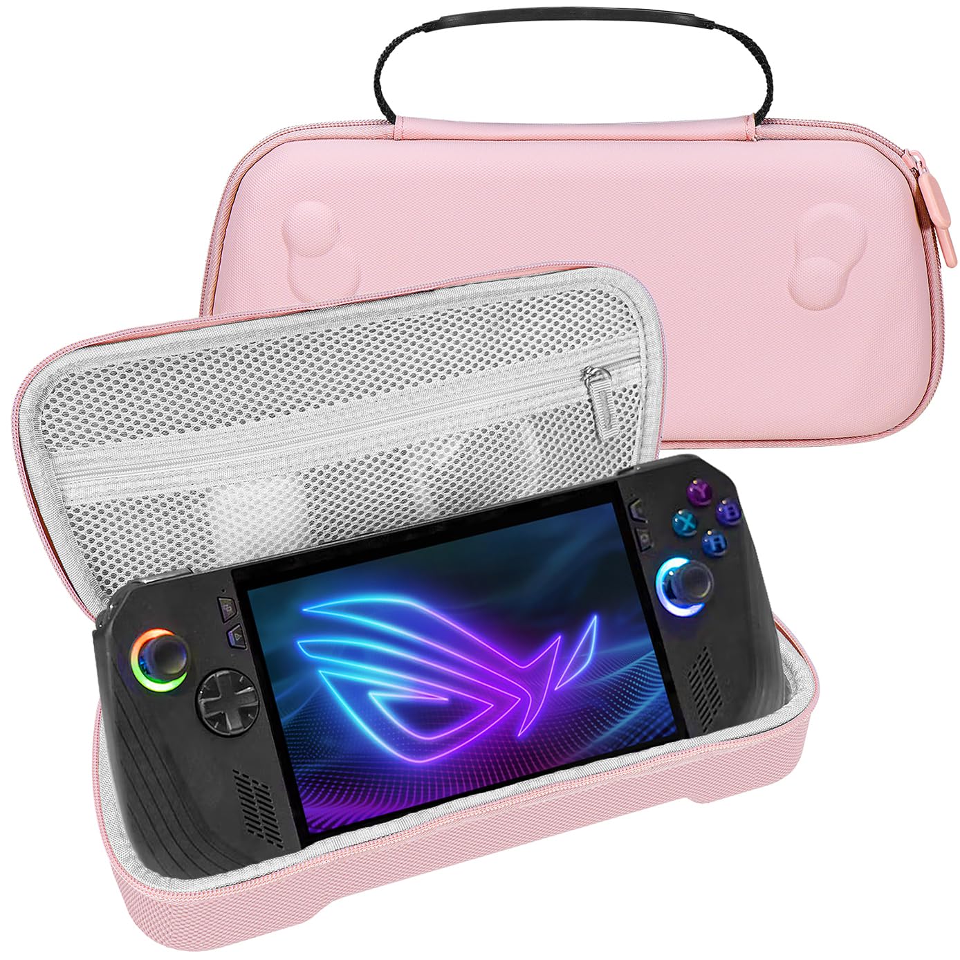 Photo 1 of ADVcer Rog Ally X Handheld Case, EVA Waterproof Hard Shell Protective Travel Case with Inner Transformable Game Console Stands, Velvet Soft Lining, Double Zipper, Carrying Handle for Rog Ally X (Pink)
