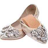 KUNWFNIX Women Ballet Flats Rhinestone Wedding Ballerina Shoes Foldable Sparkly Comfort Slip on Flat Shoes