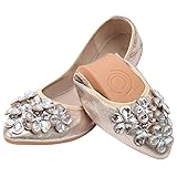 KUNWFNIX Women Ballet Flats Rhinestone Wedding