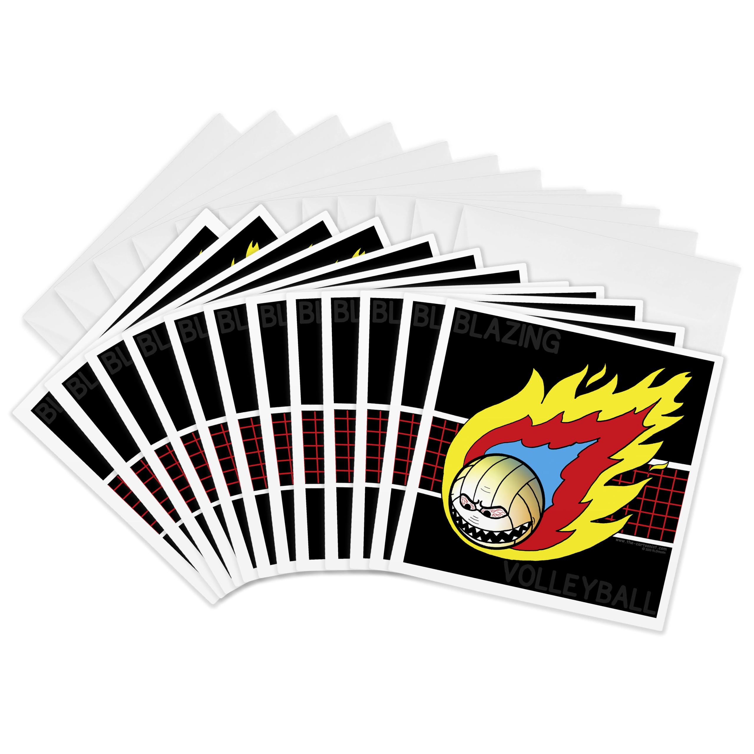 3dRose gc_5290_2 6 x 6-Inch "Blazing Angry Volleyball Crossing The Net" Greeting Card (Pack of 12)