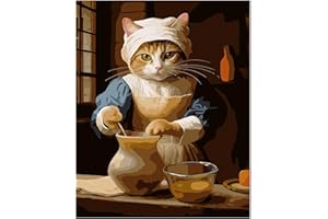 NiArt Paint by Numbers for Adults Beginners, DIY Paint by Numbers on Canvas for Kids, Unframed Oil Painting Kits for Gift Home Wall Decor, 5 Brushes and Acrylic Paint, 16x20 Inch (Maid Cat)
