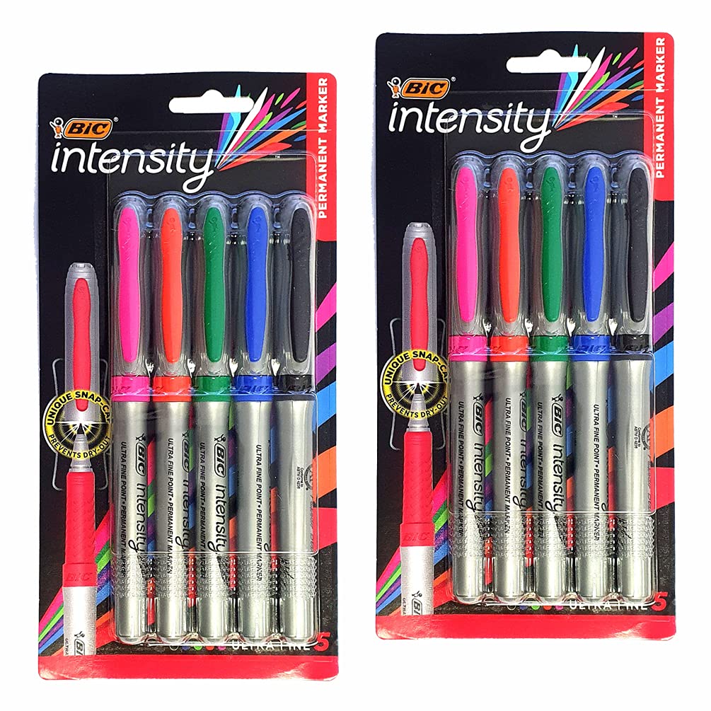 10 x BIC Intensity Ultra Fine Point, Permanent Marker Pens For Glass, Metal, CDs, Coated Paper, Photos & Plastics [Assorted Colours]