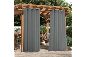 Comfonew Outdoor Curtains for Patio - 2 Panels Waterproof Grommet Top Curtains, Gray Woven Textured Outside Curtain for Gazebo, Porch, Pergola, Cabana, Deck, Sunroom, 52W x 84L inch, Gray