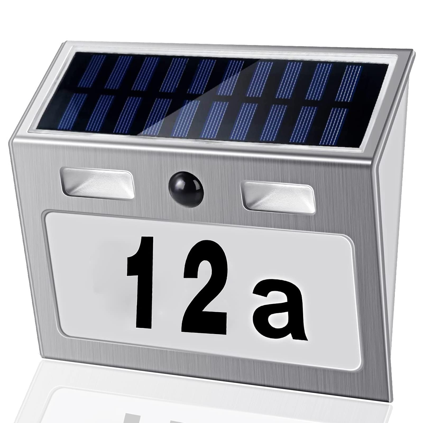 MOLVCE Solar House Number with Motion Sensor, Stainless Steel, IP44 Waterproof, 7 LED, Includes Numbers and Letters