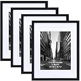 Giftgarden 11x14 Picture Frame Set of 4, Matted to 8x10 or 9x12 Photos with Double Mats, Display 14x11 Poster Without Mat, Wall or Tabletop, Black
