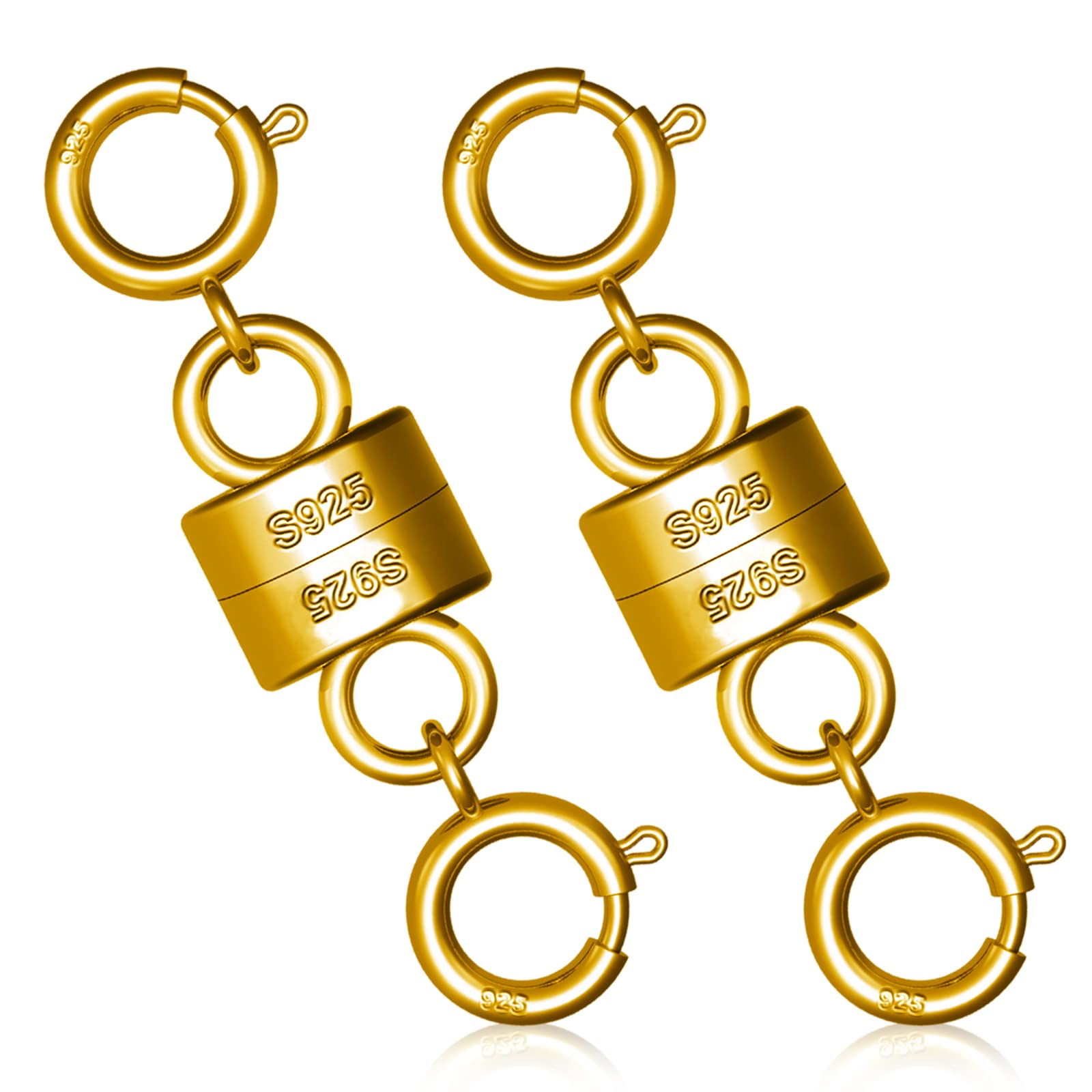 LUTER 2pcs 925 Magnetic Necklace Clasps and Closures, Double Buckle Sterling Silver Bracelet Clasp Converter Magnetic Jewelry Clasps Locking Magnetic Clasps for Jewelry Making Supplies (Gold)