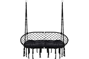 Homgava Hammock Chair Macrame Hanging Swing with Cushion,Hanging Cotton Ropes, Metal Frame, 450 lbs Capacity Indoor Outdoor, Patio, Balcony, Living,Deck, Yard, Garden(Double Swing)