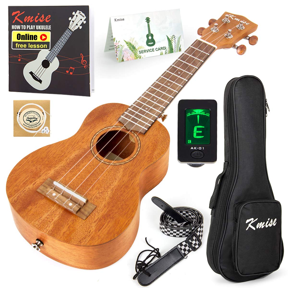 Kmise Ukulélé Soprano Starter Kit 53,3 Cm Acajou Ukulélé Pour Les Débutants Avec Sac De Transport Tuner Sangle Corde + Livret Explicatif