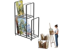 lukar 2 Tier Art Canvas Storage Rack, Large Artwork Storage Rack with Caster Wheels & Handle, Framed Art Storage Metal Art Drying Rack for Canvas, Artwork, Prints, Panels and Galleries