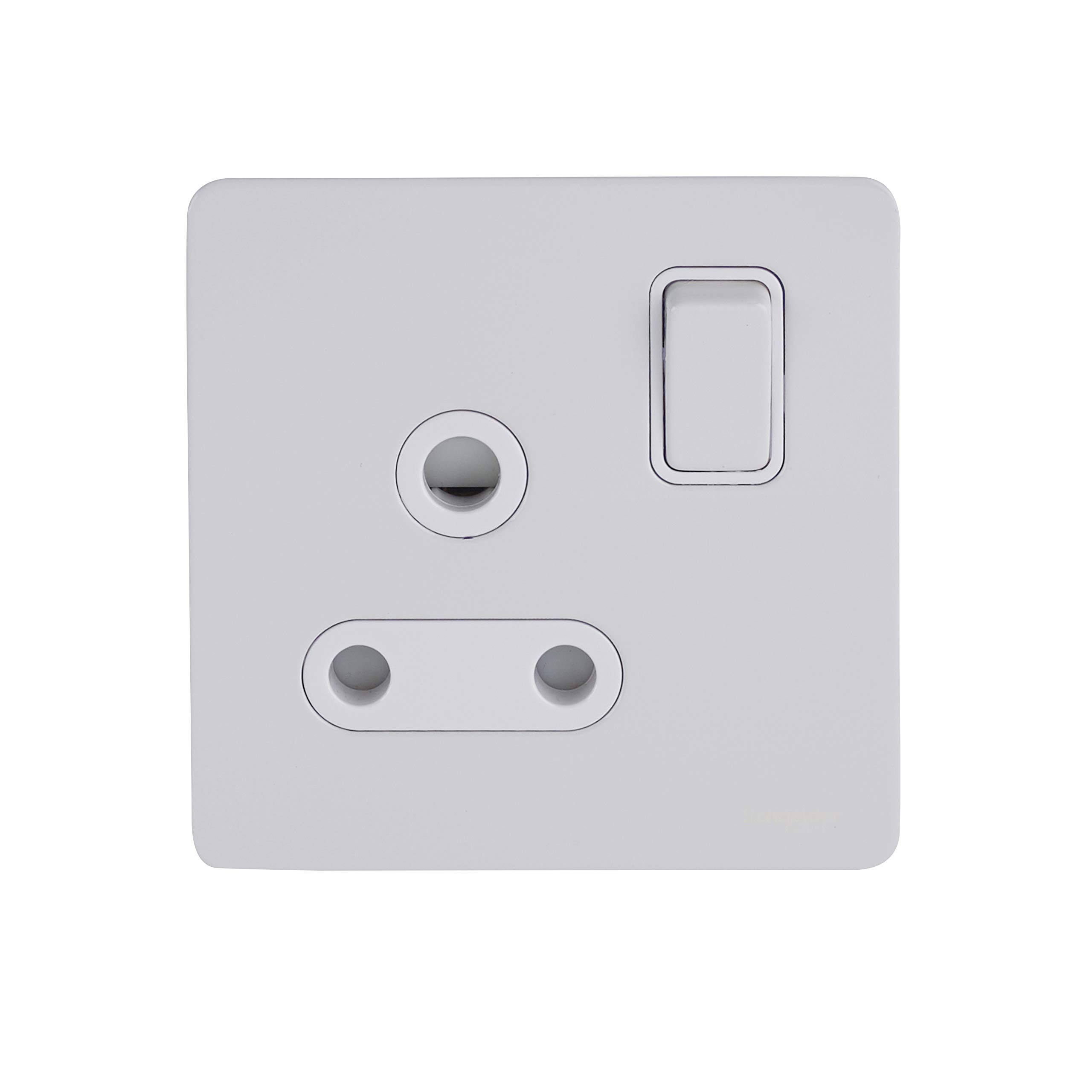 Schneider Electric Ultimate Screwless Flat Plate - Single Switched Power Socket, Round Pin, 15A, GU3490WPW, Painted White with White Insert