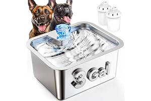 LESOTC 3 Gallon Large Dog Water Fountain, Stainless Steel Pet Water Fountain for Large Dogs, Automatic Big Dog Water Bowl Dispenser Drinking with 2 Filters, Easy to Clean, Quiet Pump