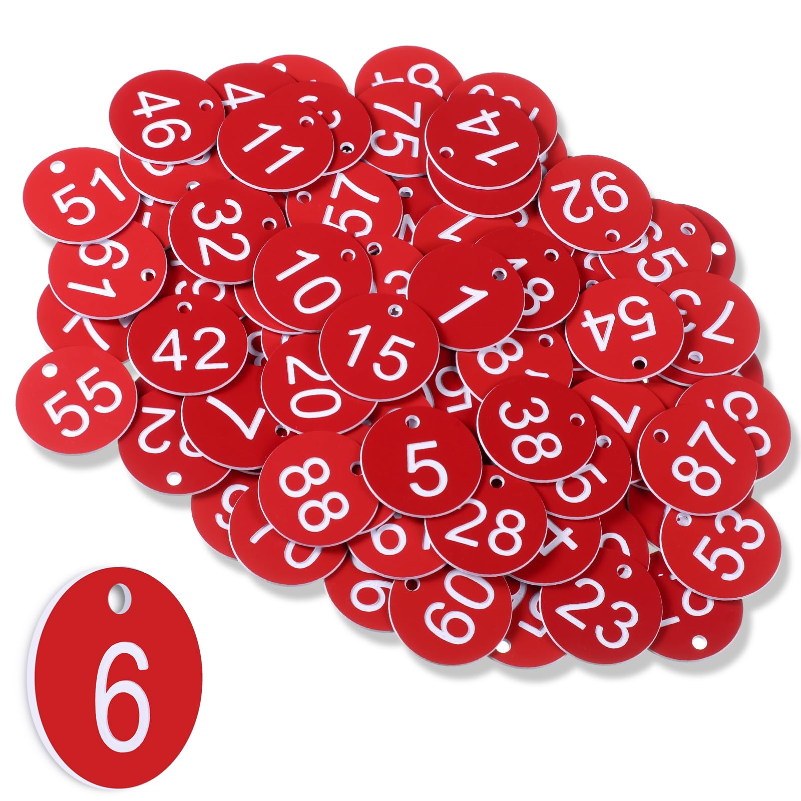 Tenare 1-100 Plastic Table Numbers Key Number Cloakroom Tags Waterproof Small ID Tags with Hole for Restaurant Cafe Outdoor Car Dormitory Lockers Hotel, Without Key Rings(Red, White)