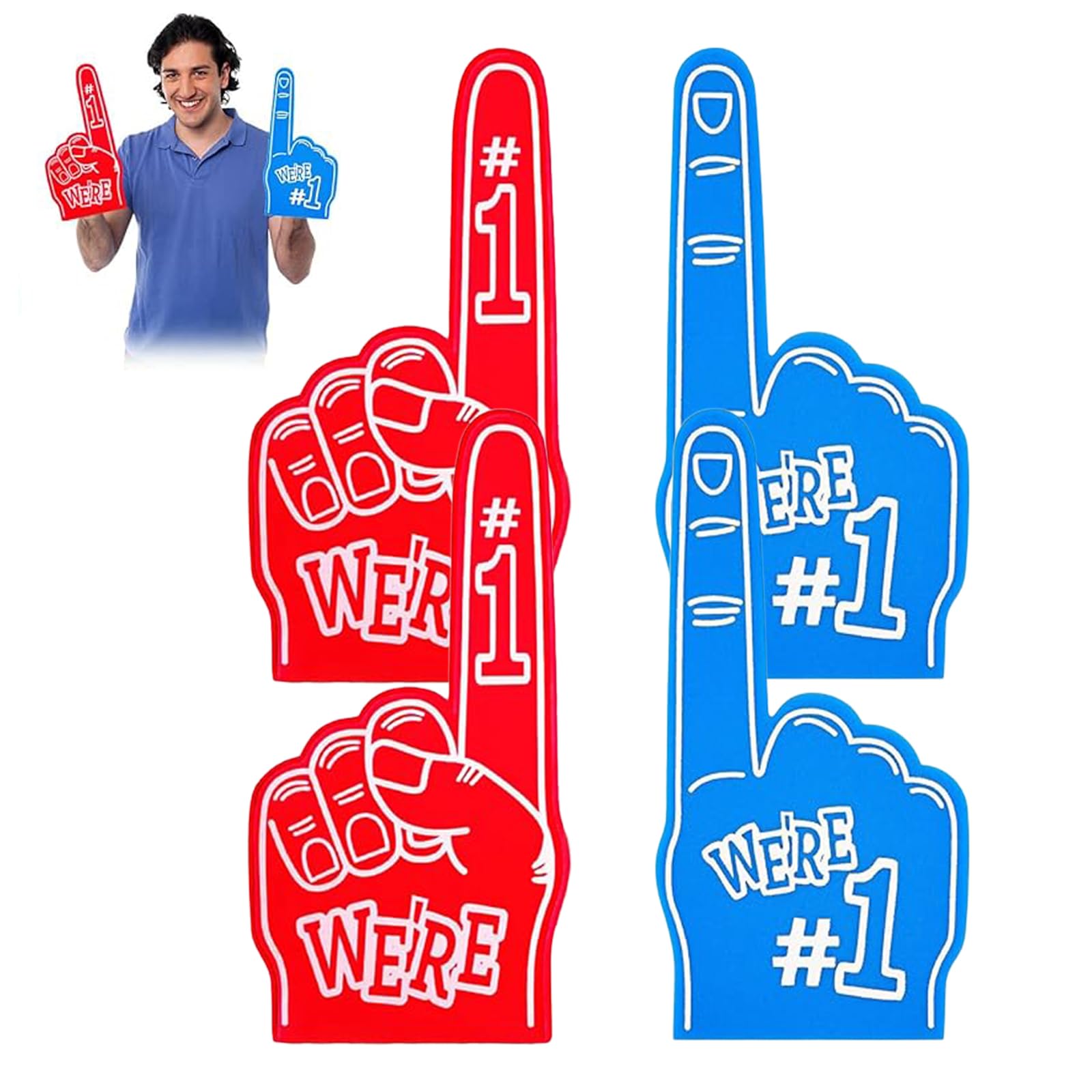 4 PCS Gladiators Foam Finger,Maslasee Gladiators TV Show Merchandise, Red and Blue Giant Hand Foam Finger for Sports Games, Cheering, Parties and Fan Events