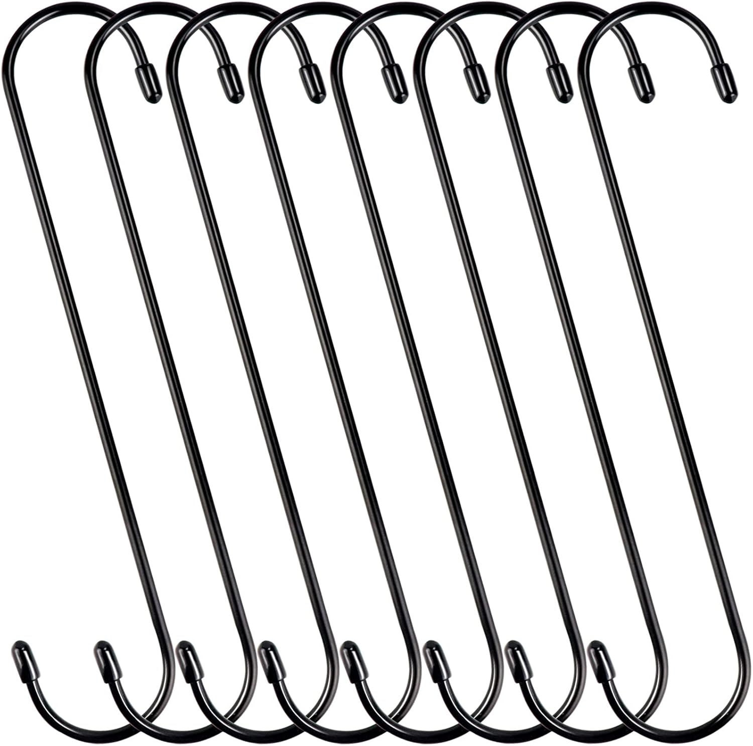 Outdoor Hanging Brackets - HiGift 8 Pack 10 Inch Large S Hooks for Hanging Plants Outdoor,Heavy Duty S Shaped Extension Hook for Hanging Basket,Garden Tools,Pots and Pans,Clothes,Bird Feeder,Chimes,Patio Decorations-Black