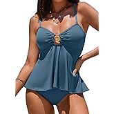 Aleumdr Women's Tankini Bathing Suits Bandeau 2 Piece Swimsuits Shell Swim Tank Top with High Waisted Bottom