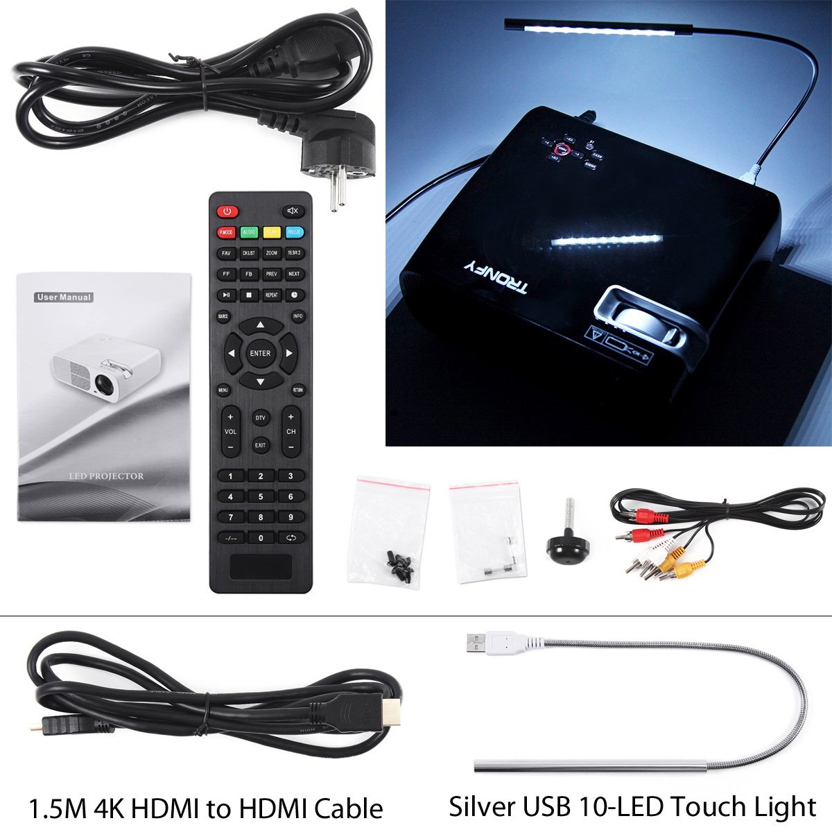 Tronfy Focus ajustable proyector LED portátil HD 800 * 480 PANEL ...