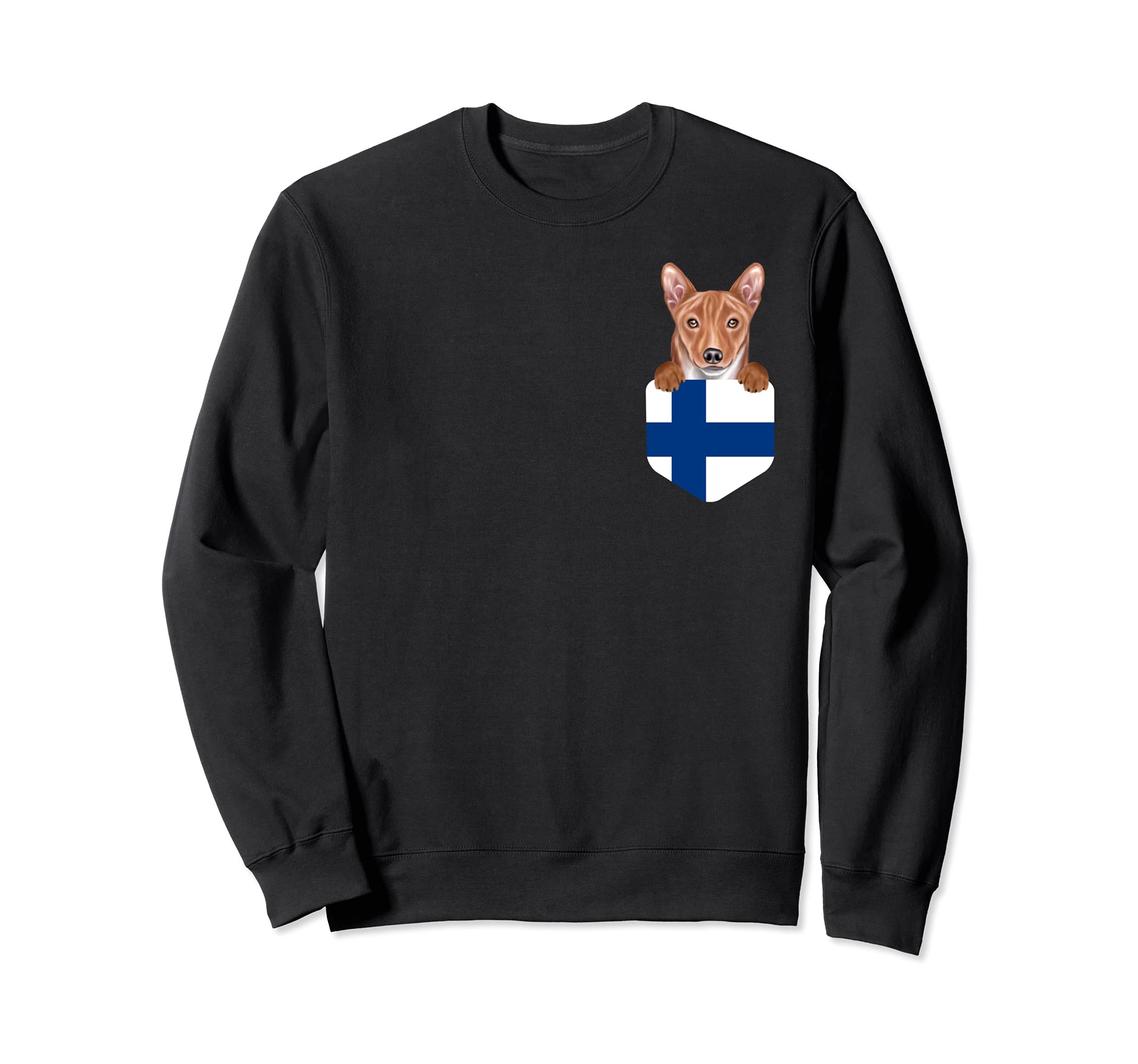 Finland Flag Basenji Dog In Pocket Sweatshirt