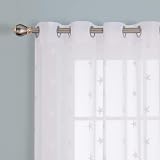 Deconovo Voile Curtains with Eyelets 140x290 cm 2 Panels White Embroidered Stars view 3
