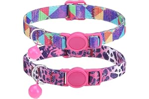 ACEES Cat Collar,2 Pack Cat Collars Breakaway with Bell,Safety Buckle for Girl Boy Cats and Small Dogs，Adjustable 7-12 Inch,Pet Supplies,Accessories,Gifts(Colorful Purple)