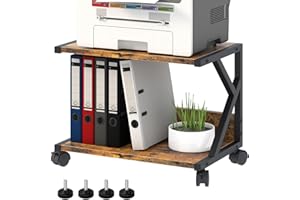aboxoo Desktop Printer Stand with 2 Tier Wood Storage Shelves,Under Desk Printer Table,Multi-Purpose Home Office Desk Organizer for Fax Machine, Scanner (Rustic Brown)