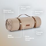 VonShef Picnic Blanket Beige Herringbone 200x220cm Waterproof Backing view 5