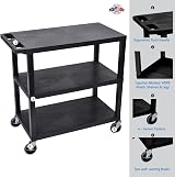 Luxor Black 18x32 Utility Cart with 3 Flat Shelves - Durable & Versatile view 2