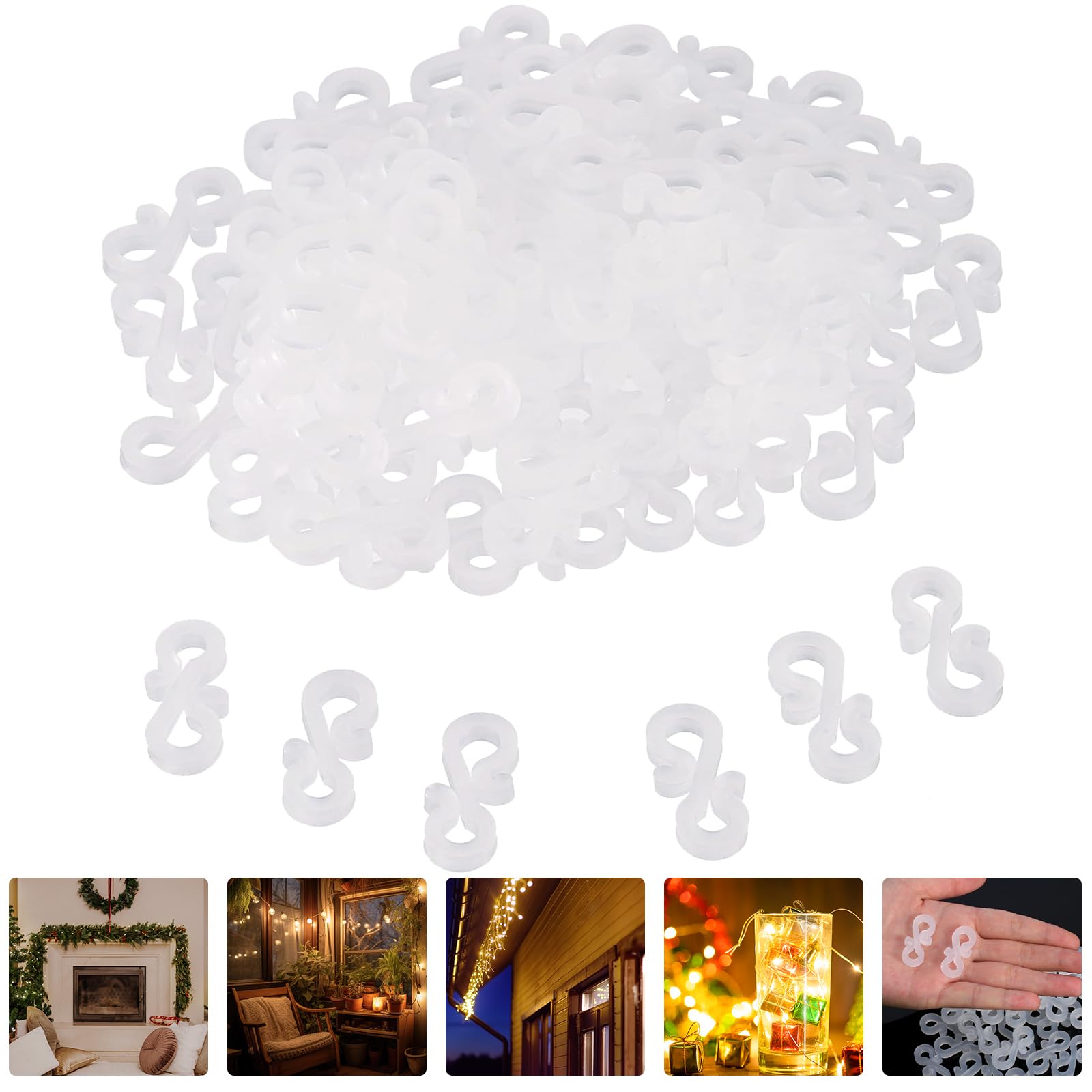 BBTO Mini Gutter Hang Hooks Weatherproof Plastic S Clip Hooks for Christmas Xmas Outside Decorative Lights (96)