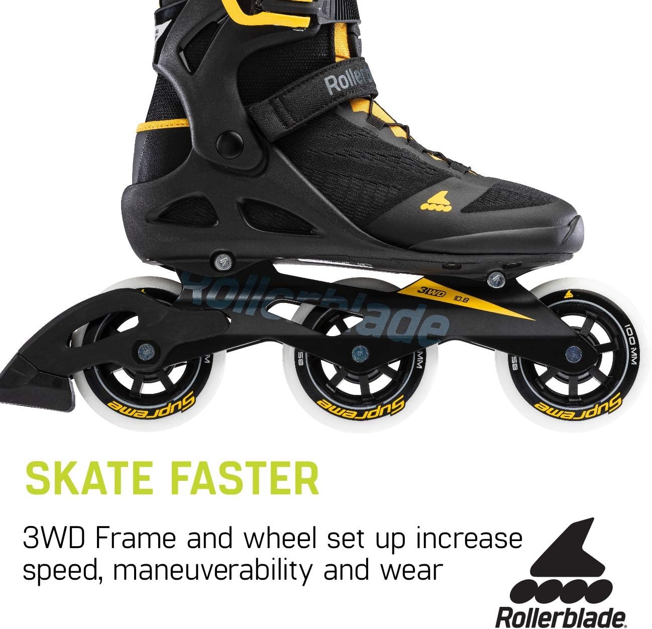 Black and Saffron Yellow Rollerblade Macroblade 100 3WD Mens Adult