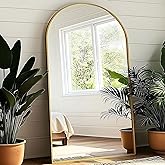 KOMCOTE 77x38 Inch Extra Large Arched Floor Mirror - Giant Gold Freestanding Mirror for Bedroom, Living Room, Dressing Room -