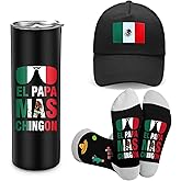 Geiserailie Mexican Dad Gift Set El Papa Mas Chingon Regalos Para El Dia Del Padre 20 oz Stainless Steel Tumbler with Lid, Socks, Flag Hats Mexican Dad Gifts for Christmas Fathers Birthday