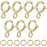 7 Sets 925 Sterling Silver Necklace Clasps and Closures Gold 5mm Spring Ring Clasp Jewelry Clasps with Closed Jump Rings 4mm for Bracelet Necklace Extender Connectors for Jewelry Making Repair