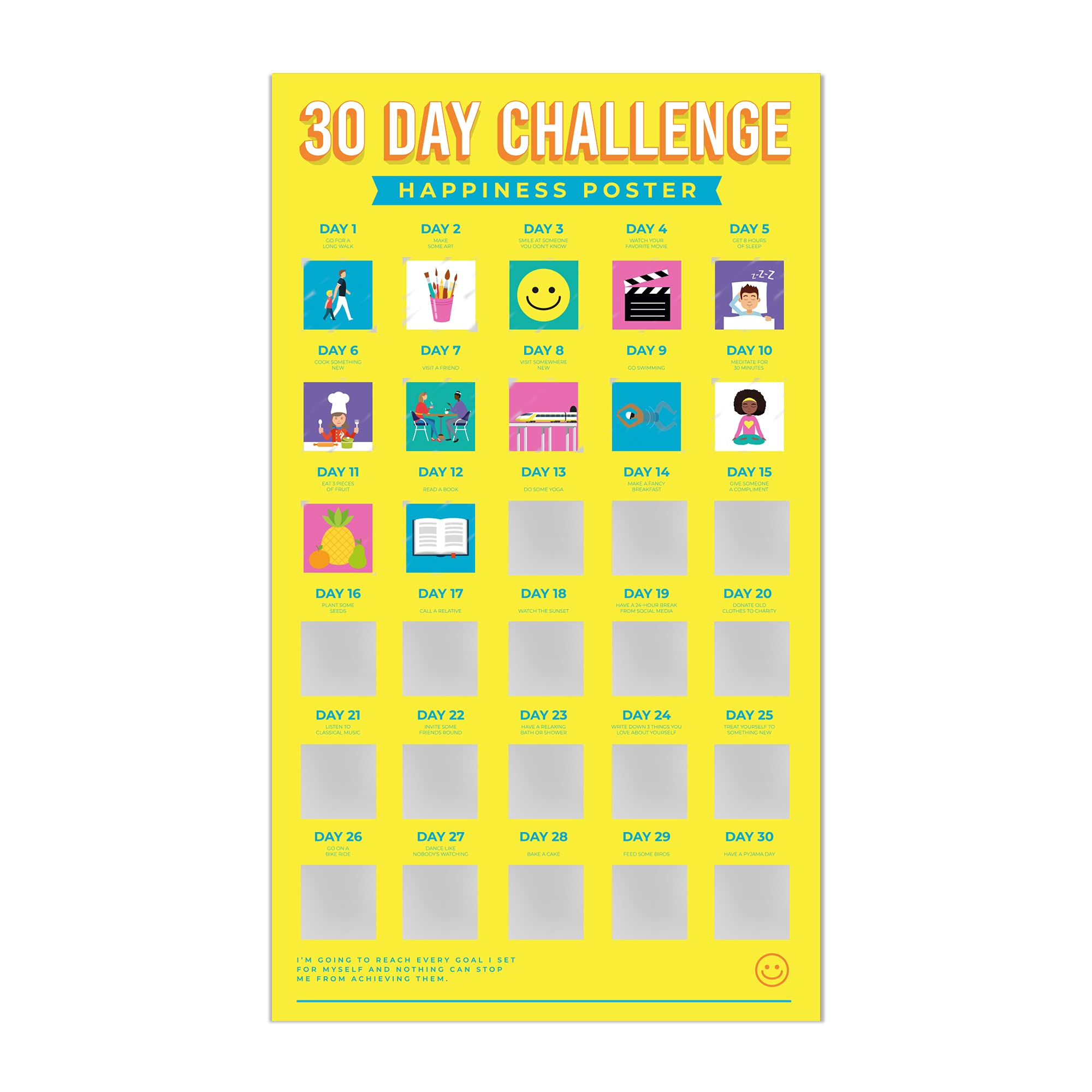 Gift Republic 30 Day Happiness Challenge Scratch Off Poster (Size 48.6 x 28 cm), Yellow