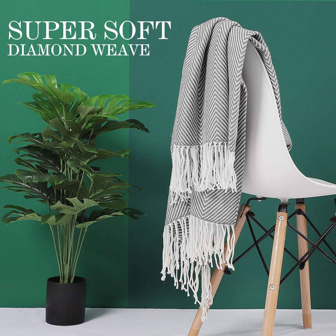 PiccoCasa Decorative Throw Blanket with Fringes in Herringbone Design, Farmhouse Outdoor Faux Cashmere Throws for Sofa Chair - Image 3