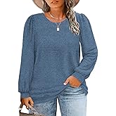 VOGRACE Womens-Plus-Size-Tops Crew Neck Puff Sleeve Shirts Casual Tunic Sweatshirts XL-5XL