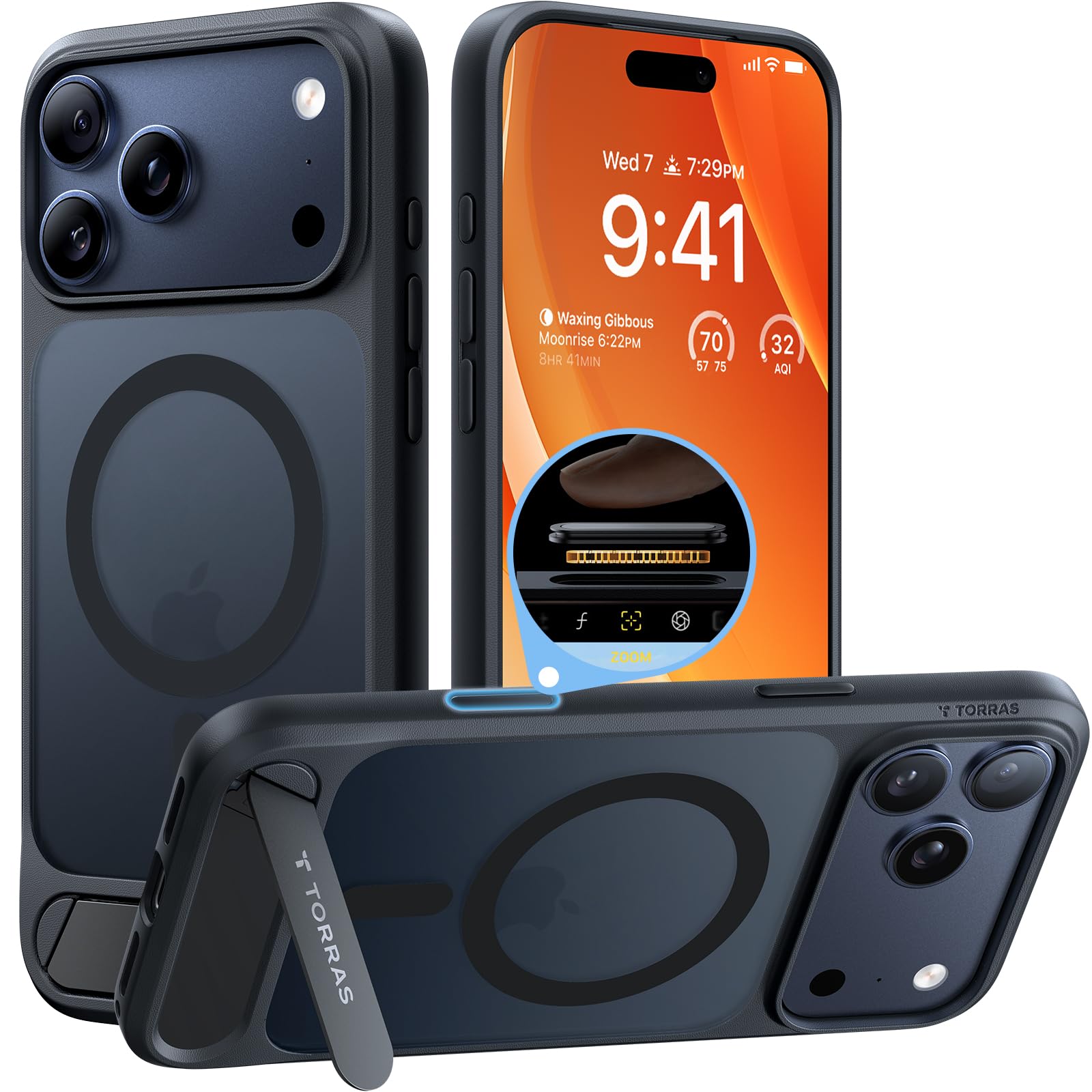 Photo 1 of TORRAS Strong Magnetic & Seamless Stand for iPhone 17 Pro Case, Fit for MagSafe, Militray Grade Protection, Built-in Kickstand, Camera Control, Translucent Shockproof Slim 17 Pro Cover Ostand, Black