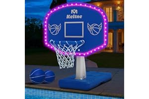 LXHEIR LED Pool Basketball Hoop Poolside, Large Solar Powered Basketball Hoop for Pool, Swimming Pool Basketball Game Toys with Lengthen Sturdy Base for Kids Adults, Includes 2 Balls and Pump